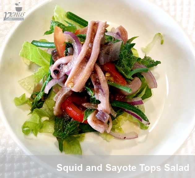 squid and sayote tops salad in Venus Garden