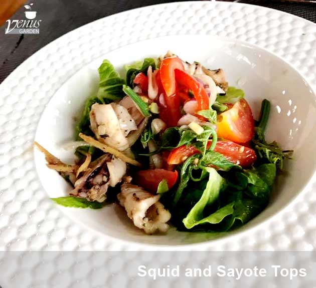squid and sayote tops salad in Venus Garden