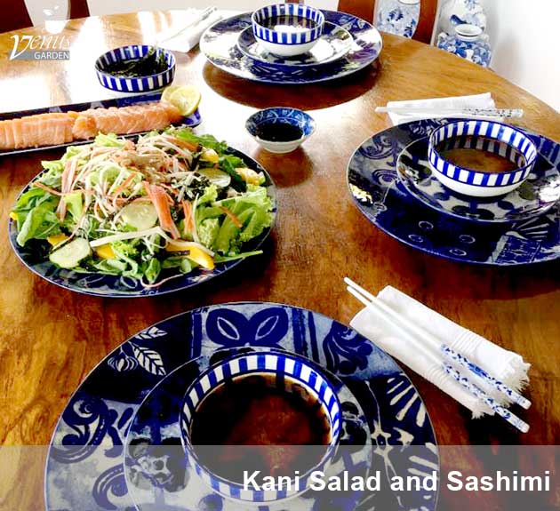 kani salad and sashimi in Venus Garden